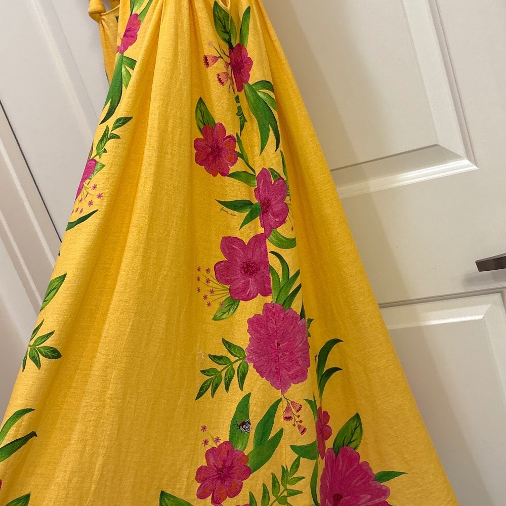 Farm Rio Romantic Garden Yellow Pink Plunge Midi Dress Size M - Picture 14 of 16